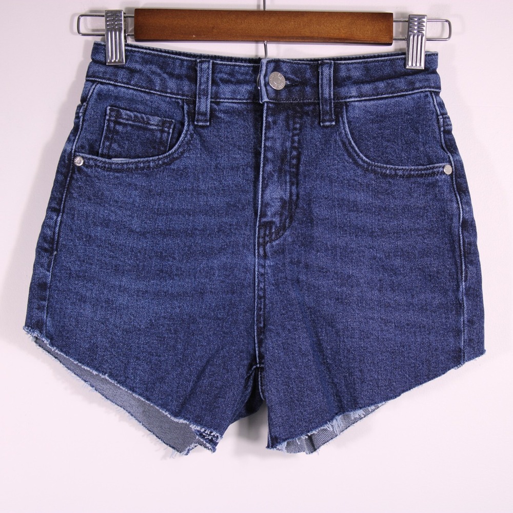 Guess Shorts Womens Sz‎ 23x3.25 Blue Up-Cycled High Rise Cut Off Booty Short